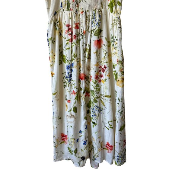 H&M Smocked Linen Blend Sundress Floral Lined Adjustable Straps Midi Summer - Picture 11 of 16